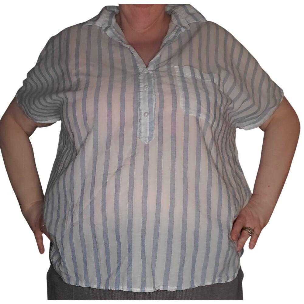 Grayson Frank & Eileen The Artist SS Popover Cotton Shirt XL Blue White Coastal